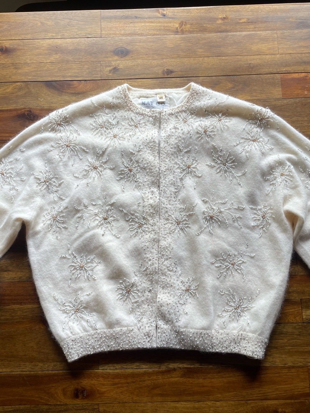 Vintage cream Embellished Women's Cardigan Sweater